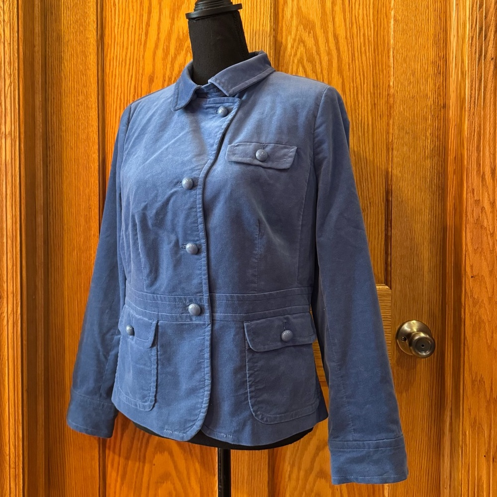 💙 Talbots Petite Blue Velvet Military-Inspired Jacket